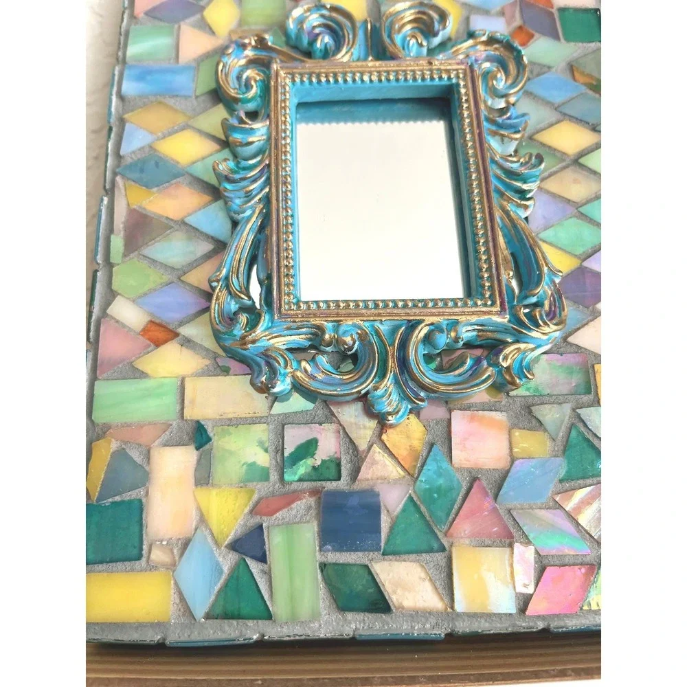 Stained Glass Mosaic Mirror Frame Colorful Handmade Glass Tile Boho Decor 8x6
